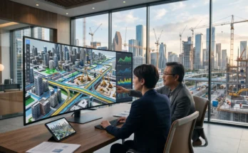 AI smart city design and construction software connecting digital urban planning with buildable city projects